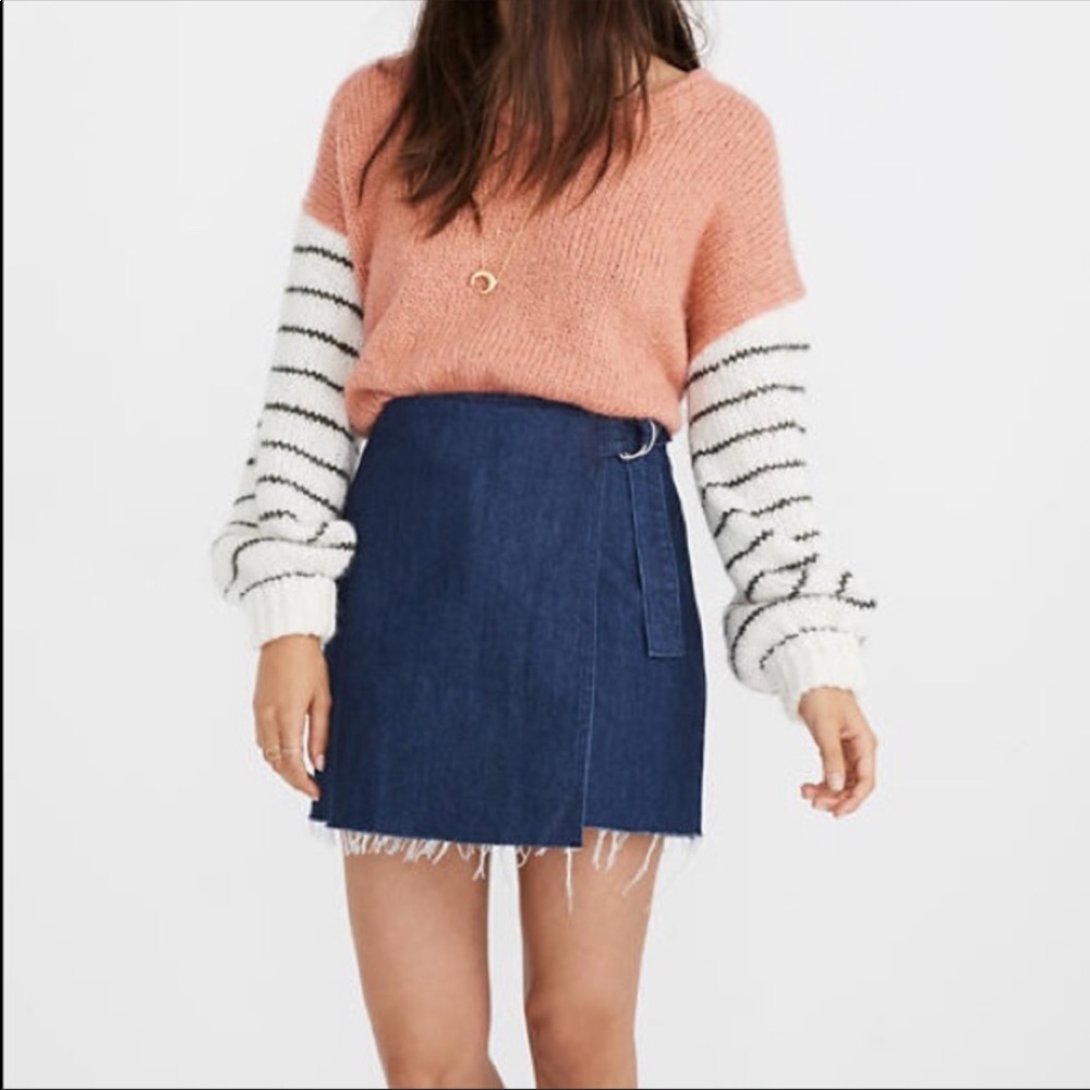 Madewell Denim Raw-Hem Mini Wrap Skirt Dark Wash 8